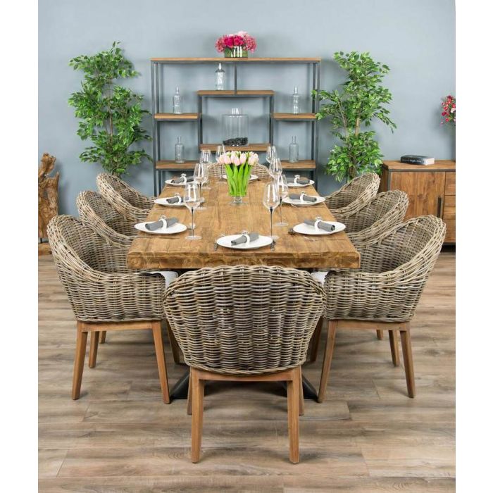 2.4m Reclaimed Teak Urban Fusion Cross Dining Table with 6 or 8 Scandi Armchairs - 5