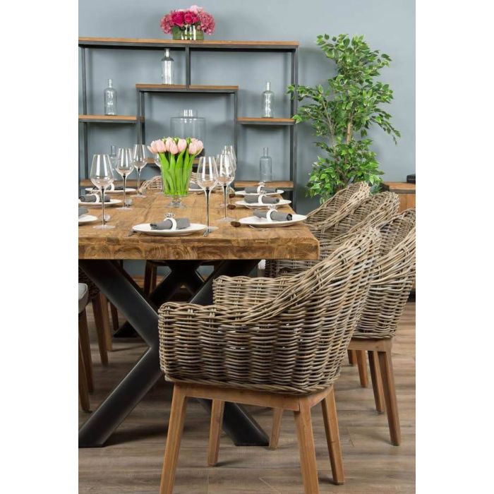 2.4m Reclaimed Teak Urban Fusion Cross Dining Table with 6 or 8 Scandi Armchairs - 12