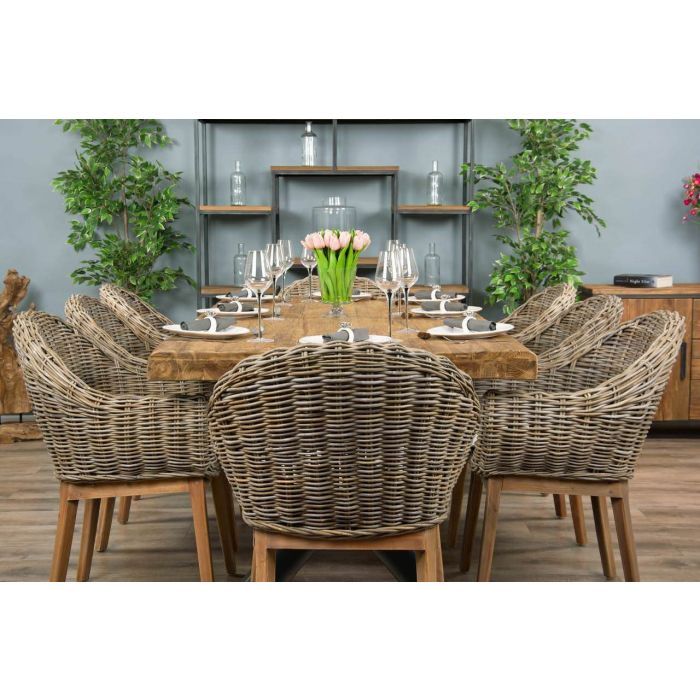 2.4m Reclaimed Teak Urban Fusion Cross Dining Table with 6 or 8 Scandi Armchairs - 6