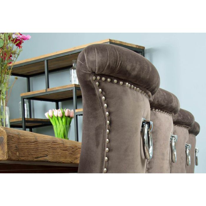 2.4m Reclaimed Teak Urban Fusion Cross Dining Table with One Backless Bench and 4 Velveteen Ring Back Dining Chairs - 4