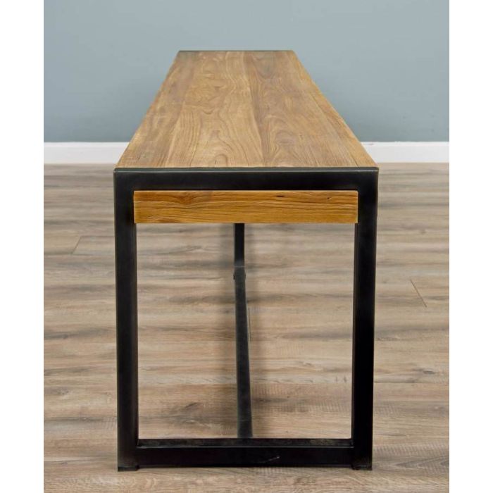 2.4m Reclaimed Teak Urban Fusion Cross Dining Table with One Backless Bench and 3 Scandi Armchairs - 18