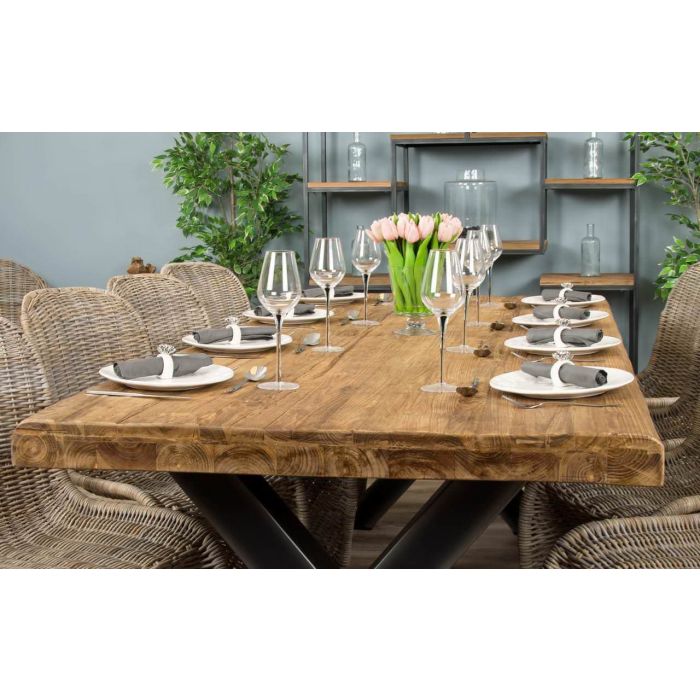 2.4m Reclaimed Teak Urban Fusion Cross Dining Table with 8 Stackable Zorro Chairs  - 2