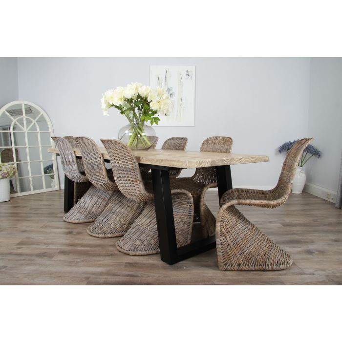 2.4m Industrial Chic Cubex Dining Table with Black Legs & 8 Stackable Zorro Chairs - 1
