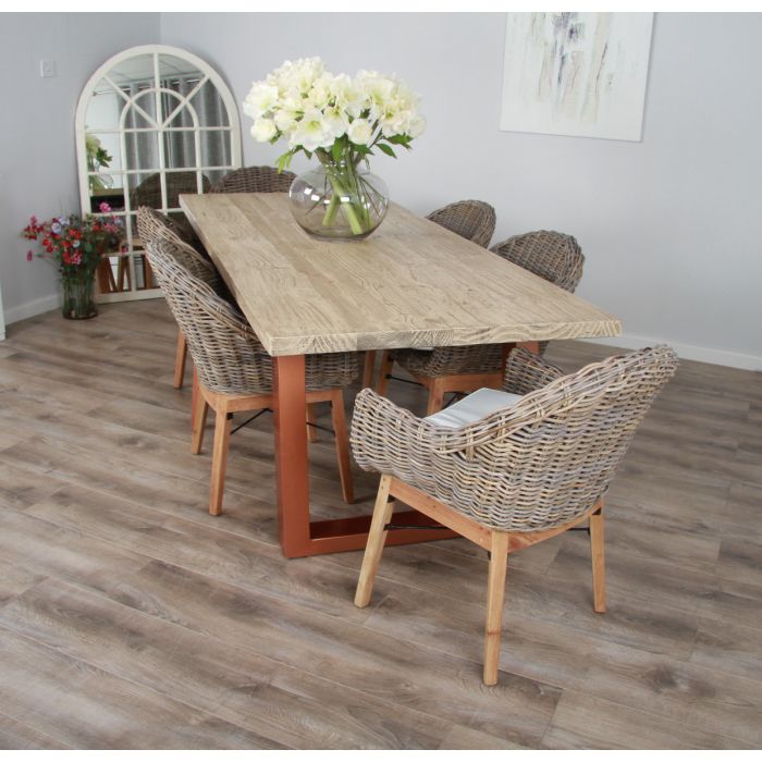 2.4m Industrial Chic Cubex Dining Table with Copper Coloured Legs & 6 Scandi Armchairs - 3