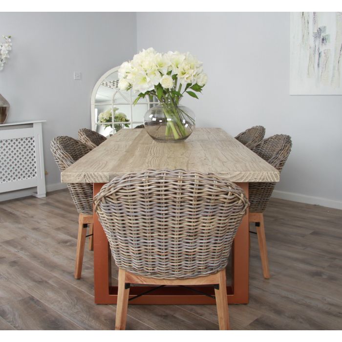 2.4m Industrial Chic Cubex Dining Table with Copper Coloured Legs & 6 Scandi Armchairs - 2