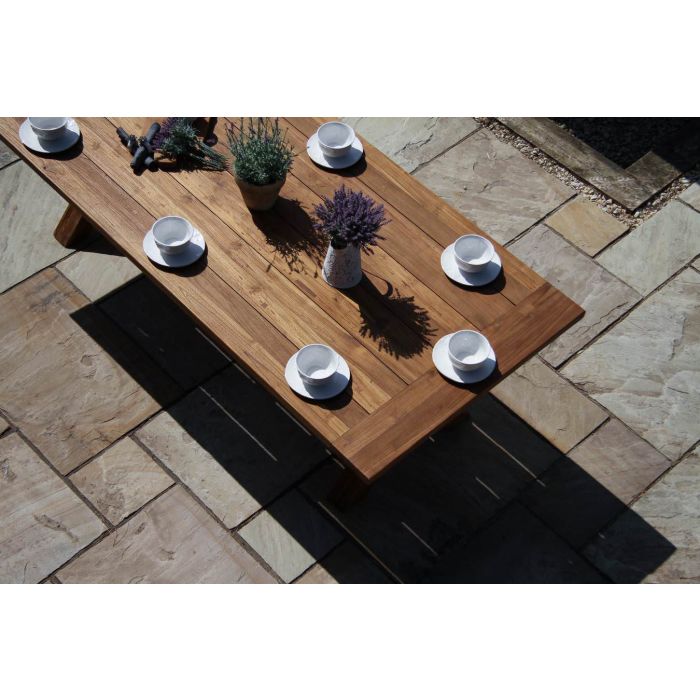2.4m Reclaimed Teak Outdoor Open Slatted Cross Leg Table with 10 Latifa Chairs - 10