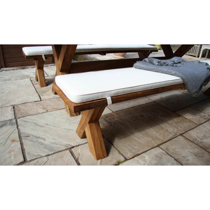 2.4m Reclaimed Teak Outdoor Open Slatted Cross Leg Table with 2 Backless Benches - 18