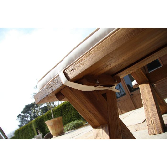 2.4m Reclaimed Teak Outdoor Open Slatted Cross Leg Table with 2 Backless Benches - 19