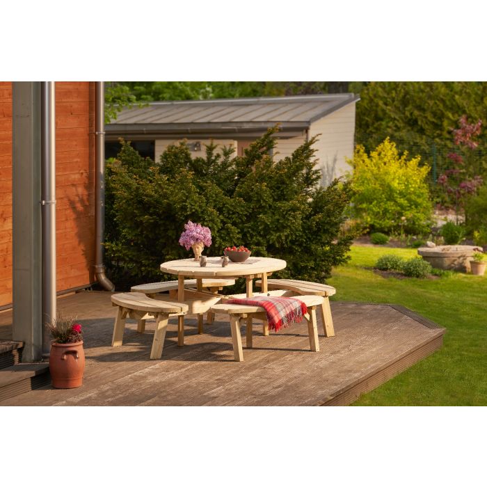 Swedish Redwood 8 Seat Round Picnic Bench - 1