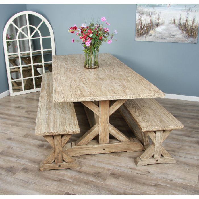 2.4m Farmhouse Cross Dining Table with 2 Dining Benches - 4