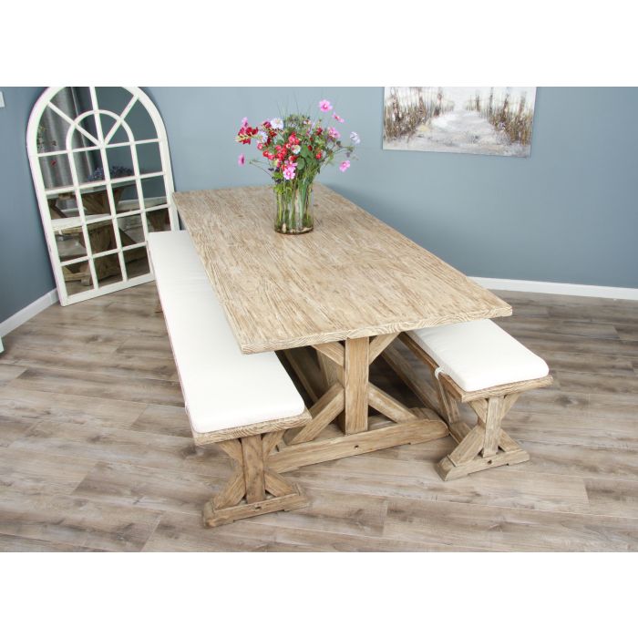2.4m Farmhouse Cross Dining Table with 2 Dining Benches - 3