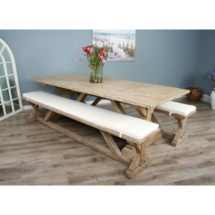 2.4m Farmhouse Cross Dining Table with 2 Dining Benches - 2
