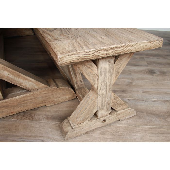 2.4m Farmhouse Cross Dining Table with 5 Riviera Armchairs & 1 Backless Bench - 16