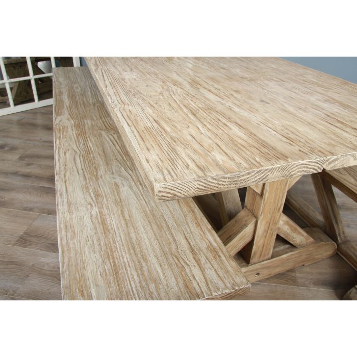2.4m Farmhouse Cross Dining Table with 2 Dining Benches - 11