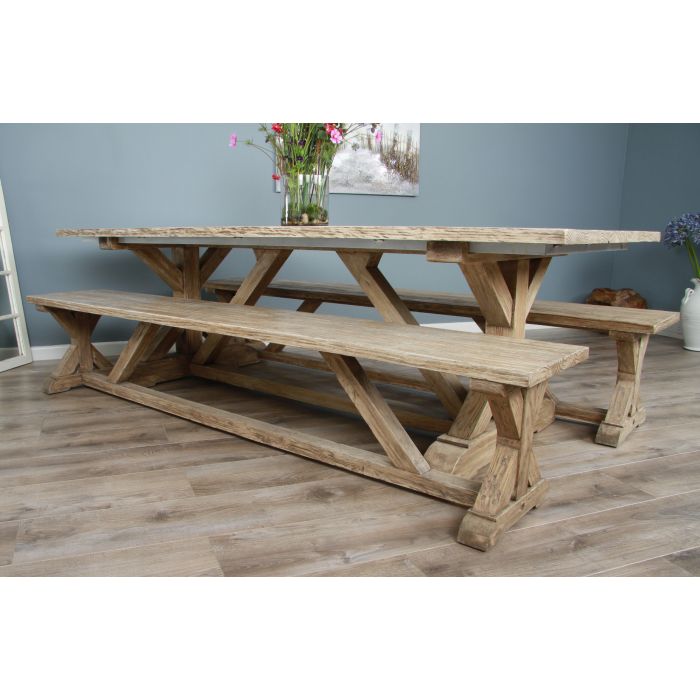 2.4m Farmhouse Cross Dining Table with 2 Dining Benches - 1