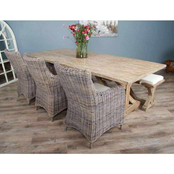 2.4m Farmhouse Cross Dining Table with 3 Donna Armchairs & 1 Backless Bench - 1