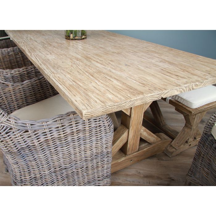 2.4m Farmhouse Cross Dining Table with 3 Donna Armchairs & 1 Backless Bench - 7