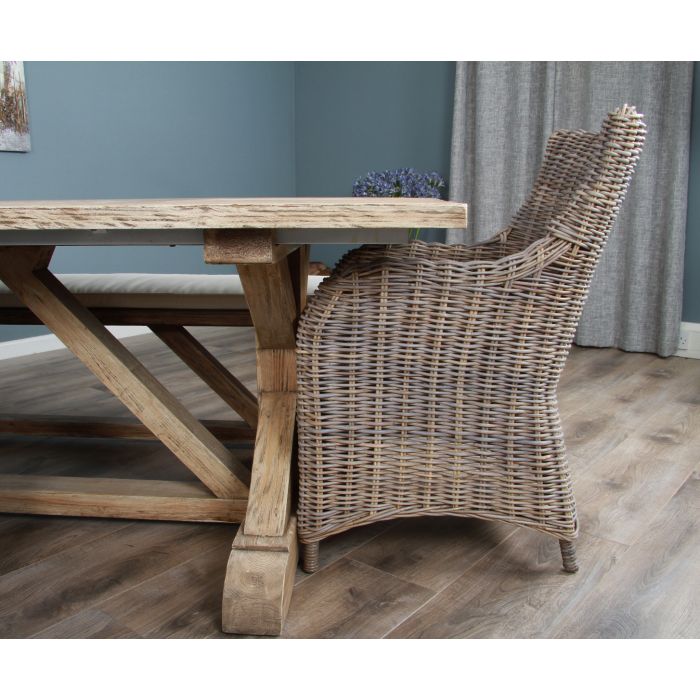2.4m Farmhouse Cross Dining Table with 3 Donna Armchairs & 1 Backless Bench - 6