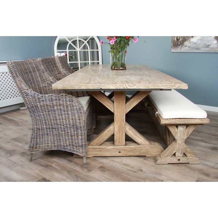 2.4m Farmhouse Cross Dining Table with 3 Donna Armchairs & 1 Backless Bench - 3