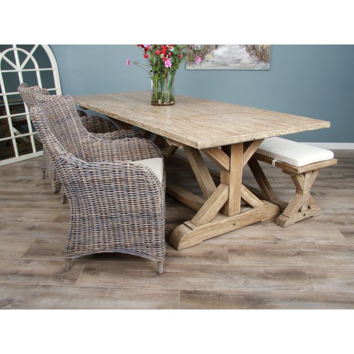 2.4m Farmhouse Cross Dining Table with 3 Donna Armchairs & 1 Backless Bench - 4