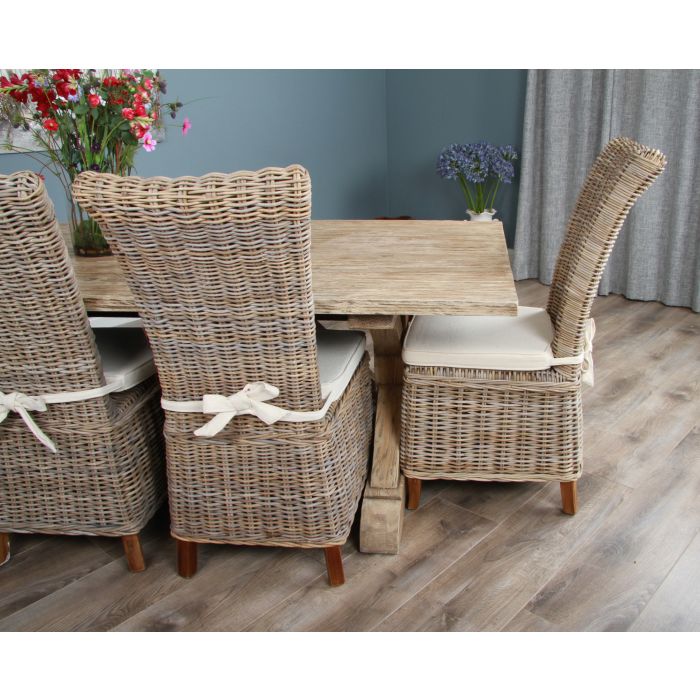 2.4m Farmhouse Cross Dining Table with 5 Latifa Chairs & 1 Backless Bench - 4