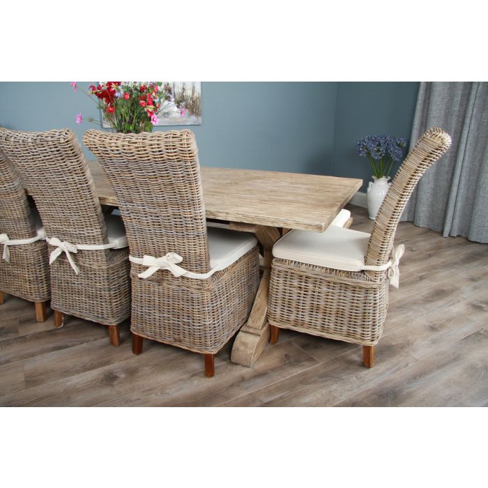 2.4m Farmhouse Cross Dining Table with 5 Latifa Chairs & 1 Backless Bench - 5