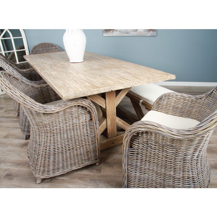 2.4m Farmhouse Cross Dining Table with 5 Riviera Armchairs & 1 Backless Bench - 5
