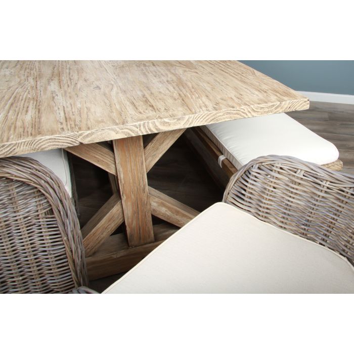 2.4m Farmhouse Cross Dining Table with 5 Riviera Armchairs & 1 Backless Bench - 8