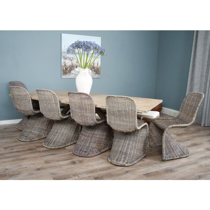 2.4m Farmhouse Cross Dining Table with 6 Stackable Zorro Chairs & 1 Backless Bench - 3