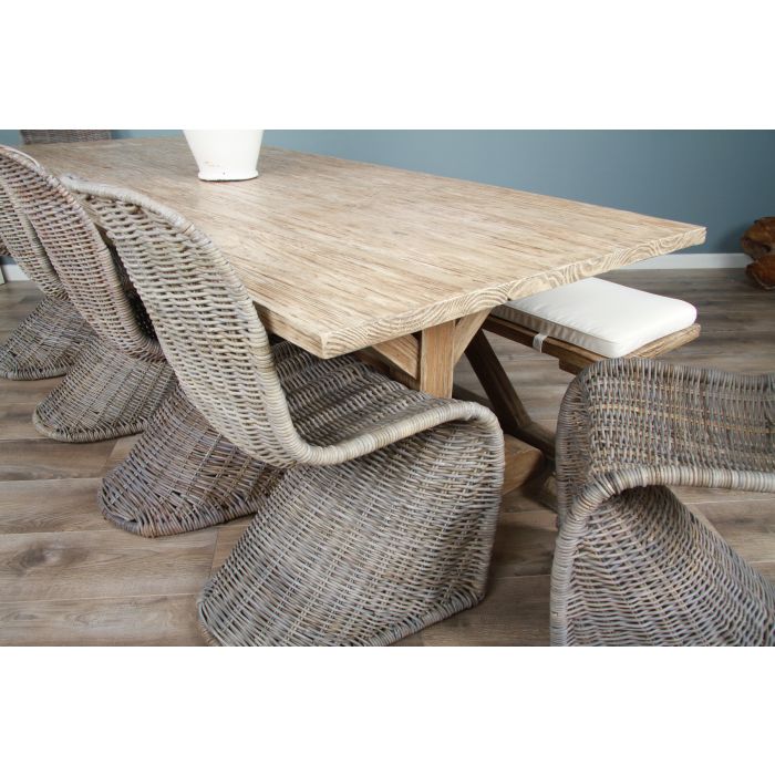 2.4m Farmhouse Cross Dining Table with 6 Stackable Zorro Chairs & 1 Backless Bench - 5