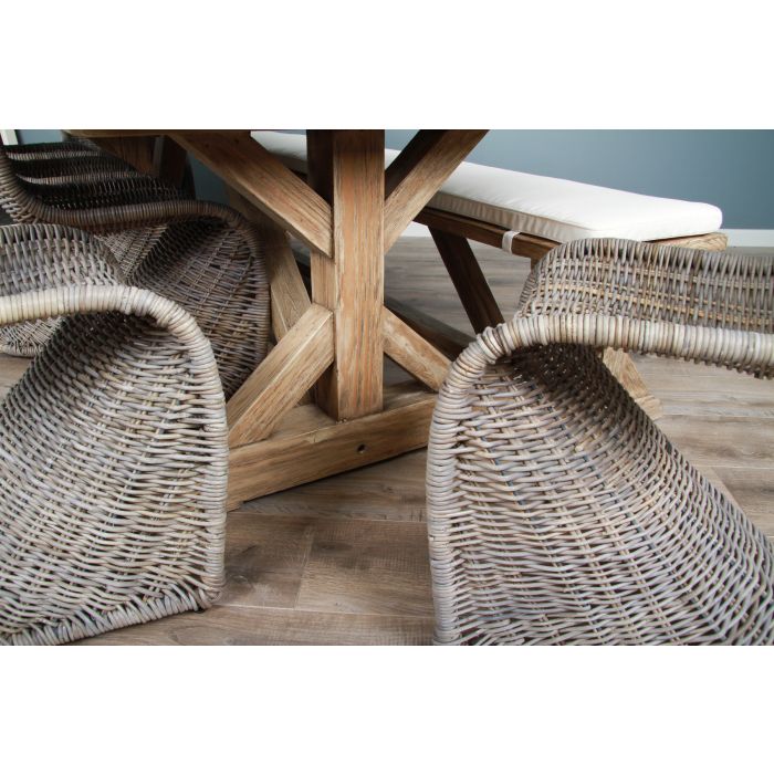 2.4m Farmhouse Cross Dining Table with 6 Stackable Zorro Chairs & 1 Backless Bench - 6