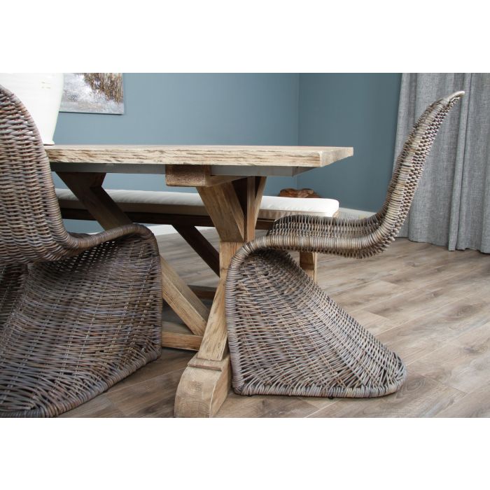 2.4m Farmhouse Cross Dining Table with 6 Stackable Zorro Chairs & 1 Backless Bench - 7