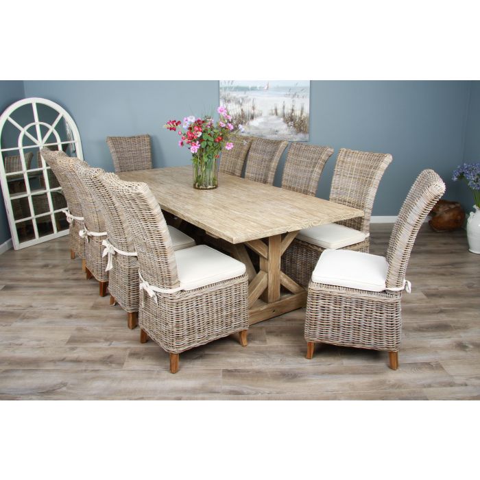 2.4m Farmhouse Cross Dining Table with 8 Latifa Chairs - 6