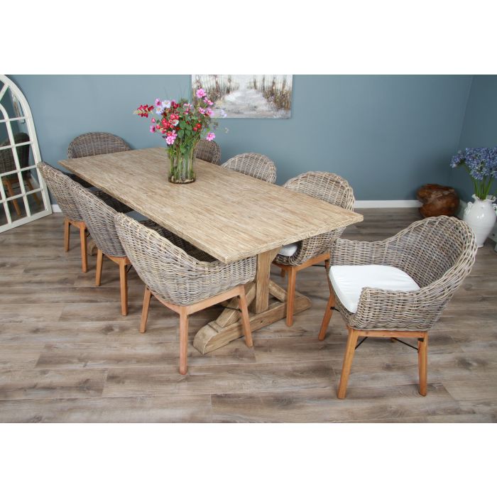 2.4m Farmhouse Cross Dining Table with 8 Scandi Armchairs - 3