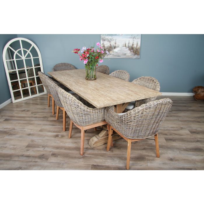 2.4m Farmhouse Cross Dining Table with 8 Scandi Armchairs - 5
