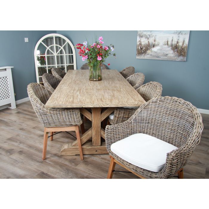 2.4m Farmhouse Cross Dining Table with 8 Scandi Armchairs - 6