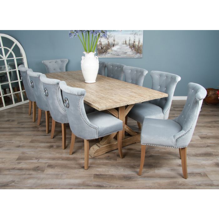 2.4m Farmhouse Cross Dining Table with 10 Windsor Ring Back Chairs - 0