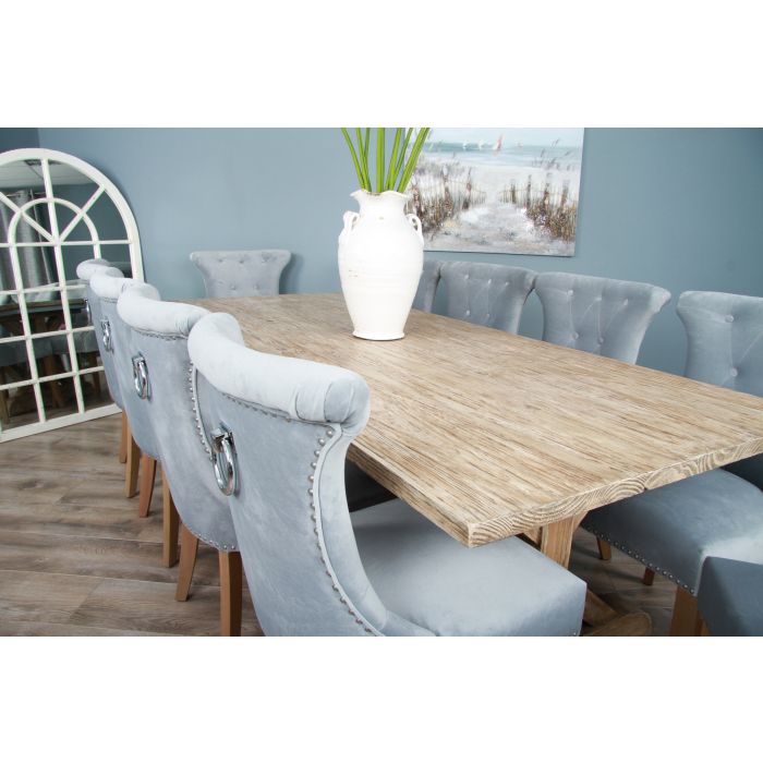2.4m Farmhouse Cross Dining Table with 10 Windsor Ring Back Chairs - 3