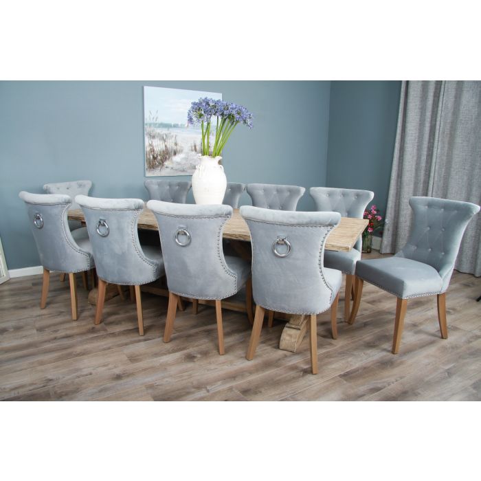 2.4m Farmhouse Cross Dining Table with 10 Windsor Ring Back Chairs - 4