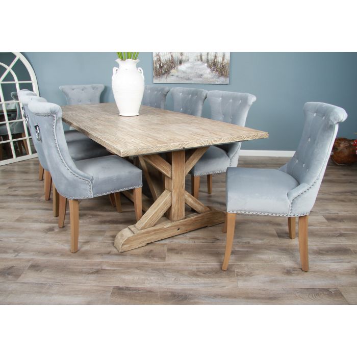 2.4m Farmhouse Cross Dining Table with 10 Windsor Ring Back Chairs - 7