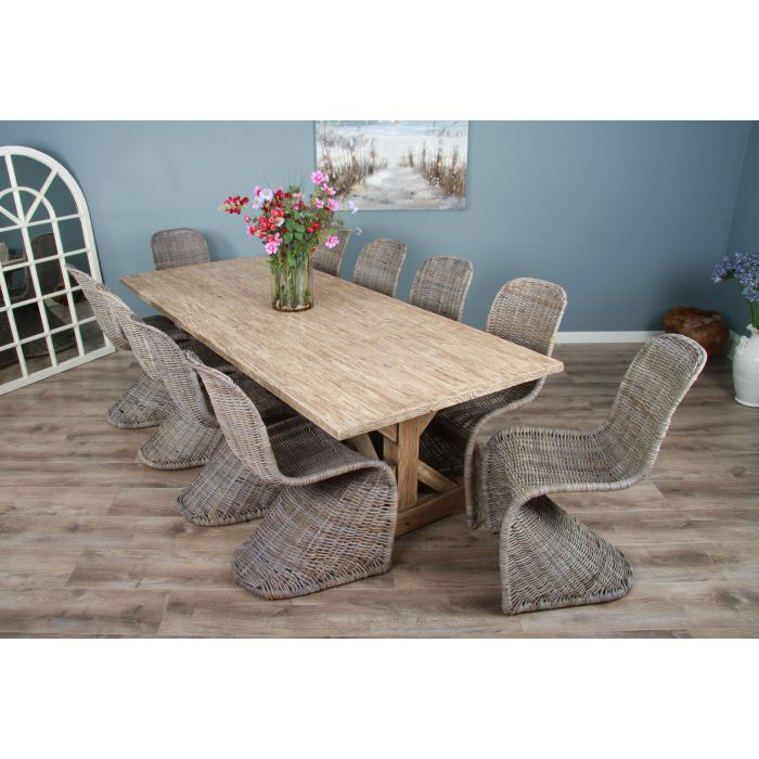 2.4m Farmhouse Cross Dining Table with 10 Stackable Zorro Chairs - 2