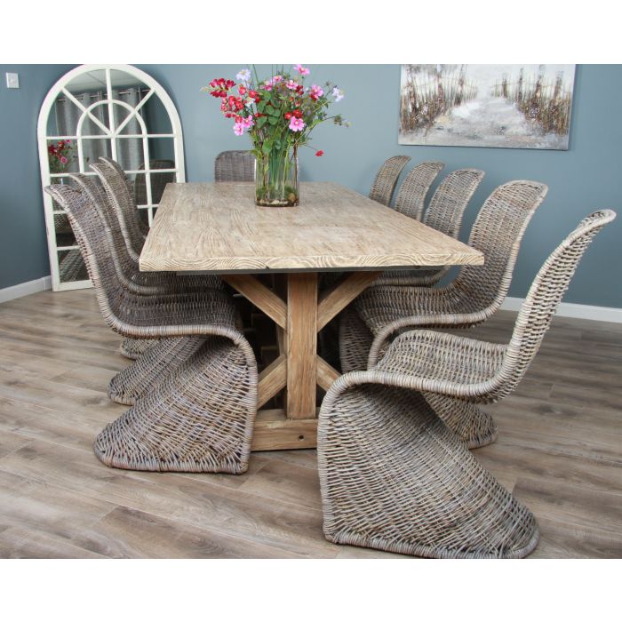 2.4m Farmhouse Cross Dining Table with 10 Stackable Zorro Chairs - 4