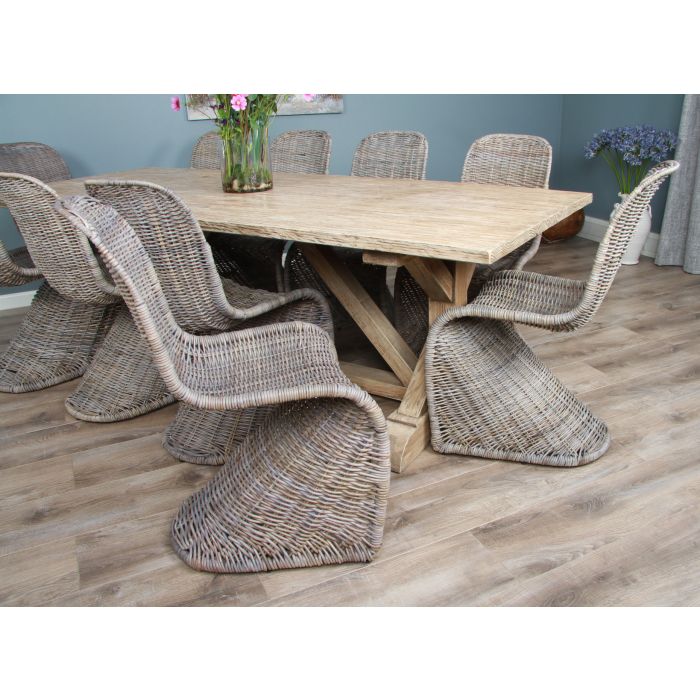 2.4m Farmhouse Cross Dining Table with 10 Stackable Zorro Chairs - 5