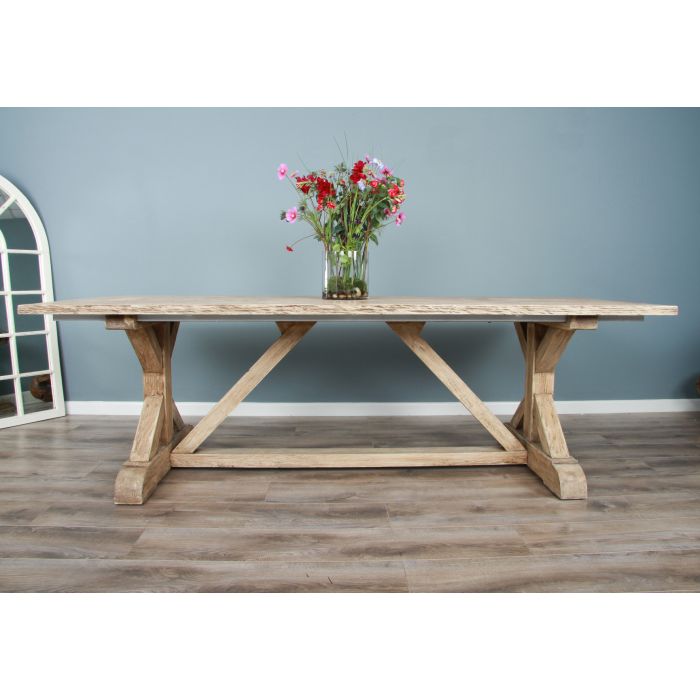 2.4m Farmhouse Cross Dining Table with 5 Windsor Ring Back Chairs & 1 Backless Bench - 12