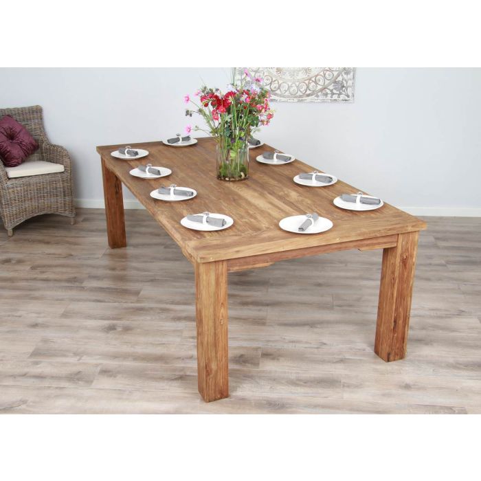 2.4m Reclaimed Teak Taplock Dining Table with 8 Natural Windsor Dining Chairs - 7