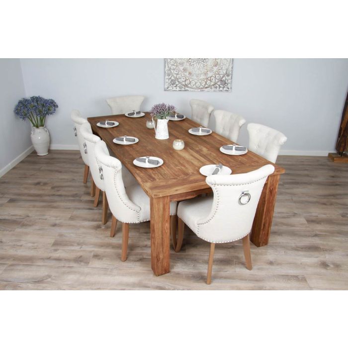 2.4m Reclaimed Teak Taplock Dining Table with 8 Natural Windsor Dining Chairs - 2