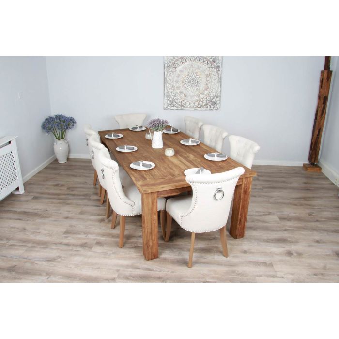 2.4m Reclaimed Teak Taplock Dining Table with 8 Natural Windsor Dining Chairs - 1