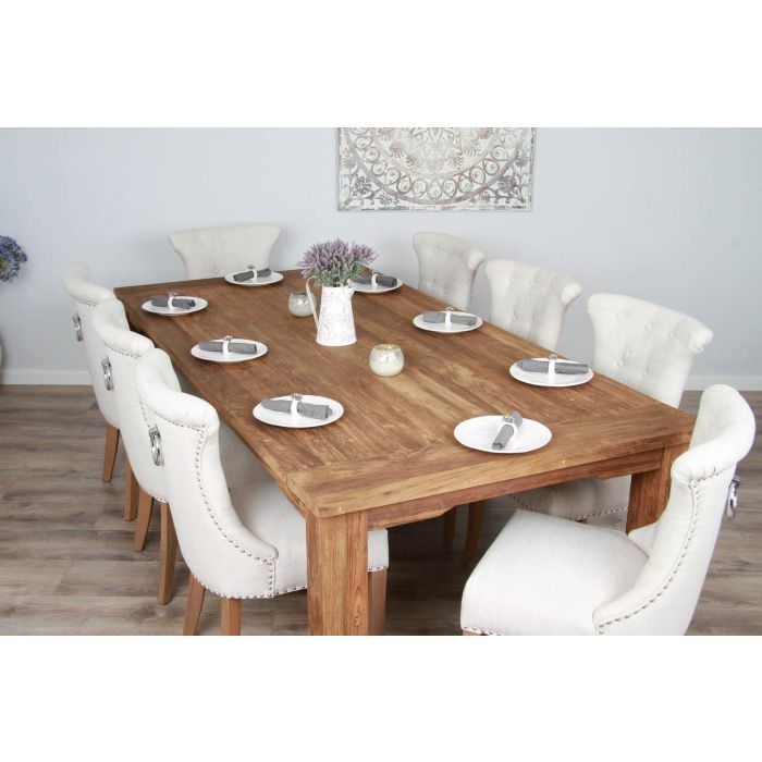 2.4m Reclaimed Teak Taplock Dining Table with 8 Natural Windsor Dining Chairs - 4