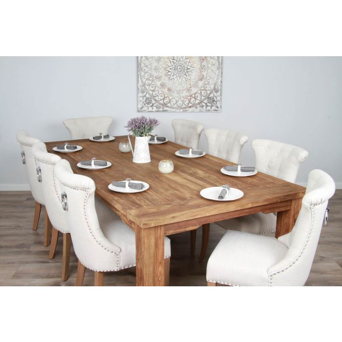 2.4m Reclaimed Teak Taplock Dining Table with 8 Natural Windsor Dining Chairs - 3