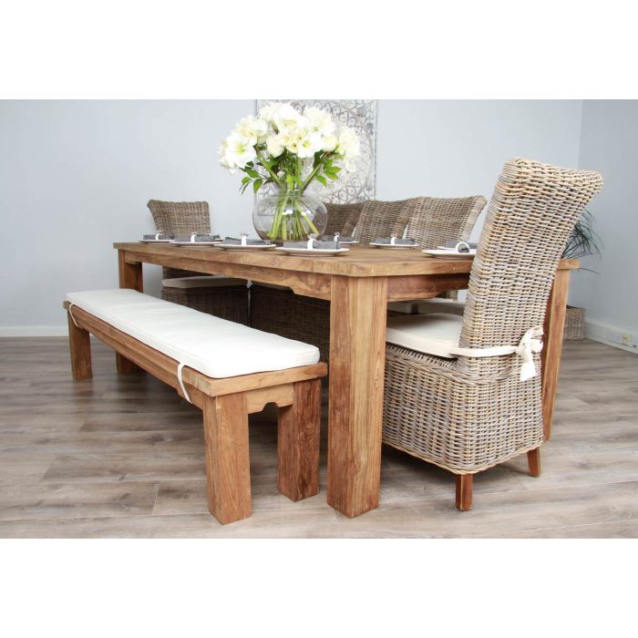 2.4m Reclaimed Teak Taplock Dining Table with 6 Latifa Chairs & 1 Backless Bench - 6